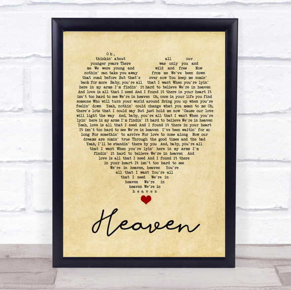 Heaven Bryan Adams Vintage Heart Quote Song Lyric Print