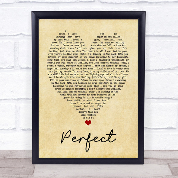 Perfect Ed Sheeran Vintage Heart Quote Song Lyric Print