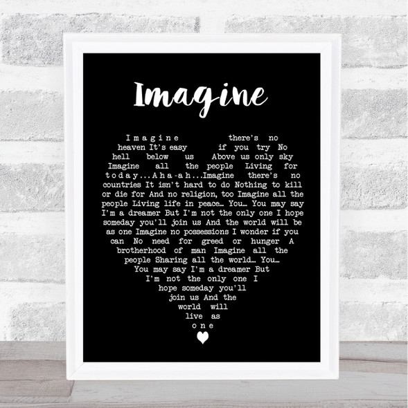 Imagine John Lennon Black Heart Quote Song Lyric Print