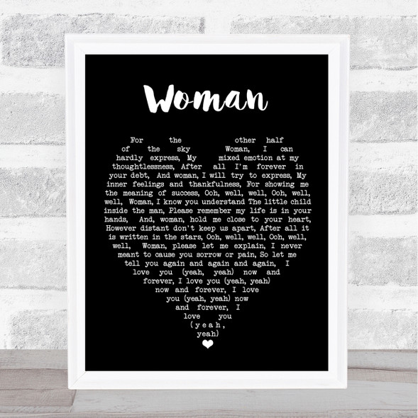 Woman John Lennon Black Heart Quote Song Lyric Print