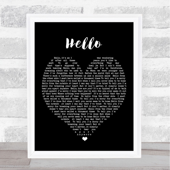 Hello Adele Black Heart Quote Song Lyric Print