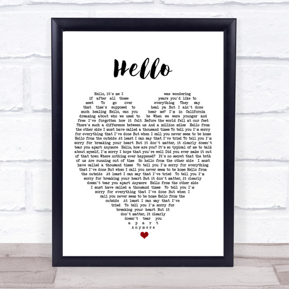 Hello Adele Heart Quote Song Lyric Print
