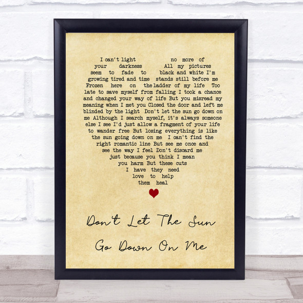 Don't Let The Sun Go Down On Me Elton John Vintage Heart Song Lyric Quote Print