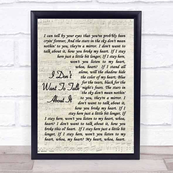 I Don't Want To Talk About It Rod Stewart Song Lyric Vintage Script Quote Print