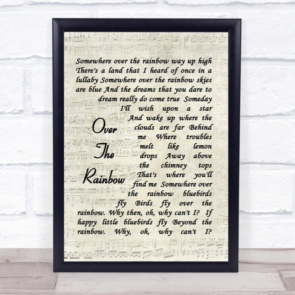 Somewhere Over The Rainbow Judy Garland Song Lyric Vintage Script Quote Print