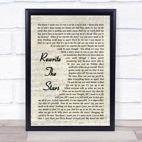Rewrite The Stars The Greatest Showman Song Lyric Vintage Script Quote Print