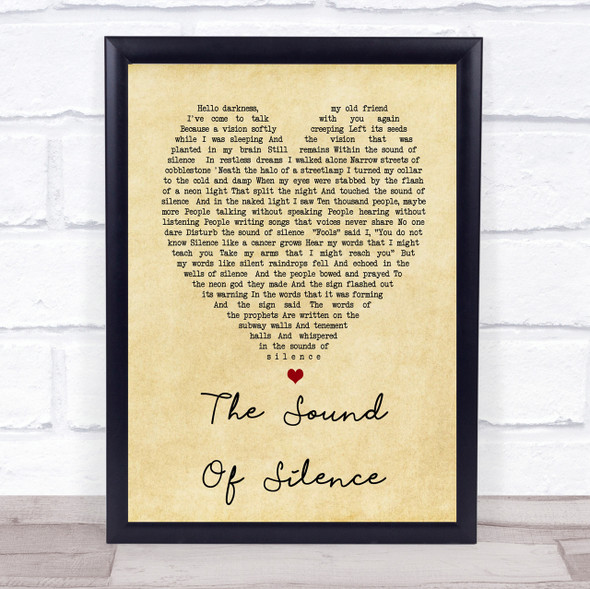 The Sound Of Silence Simon & Garfunkel Vintage Heart Song Lyric Quote Print