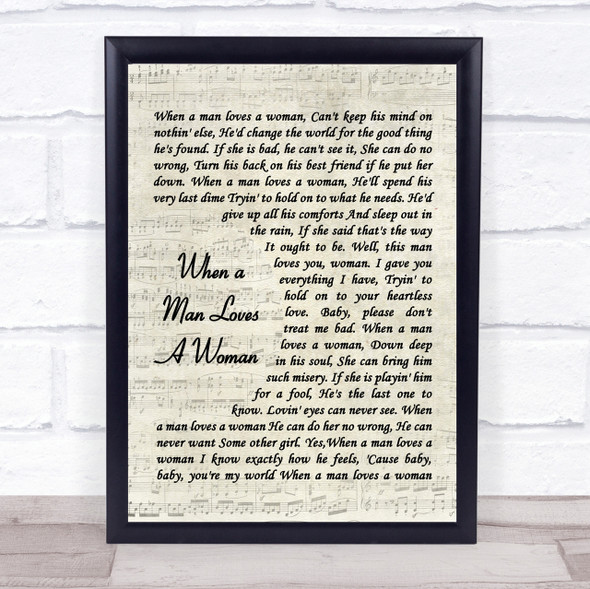 When A Man Loves A Woman Percy Sledge Song Lyric Vintage Script Quote Print