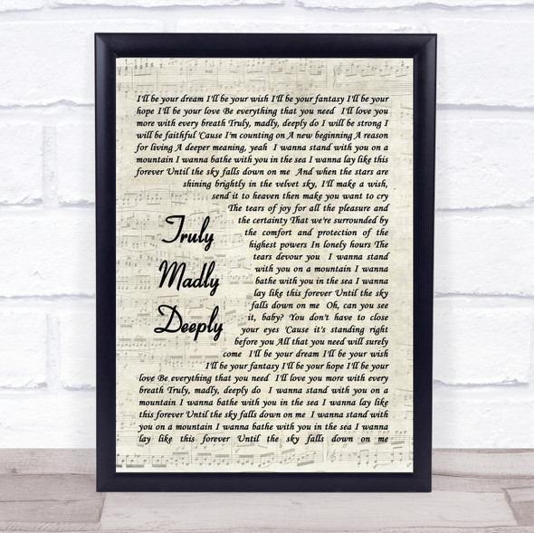 Truly Madly Deeply Savage Garden Song Lyric Vintage Script Quote Print
