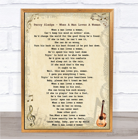 Percy Sledge - When A Man Loves A Woman Song Lyric Guitar Quote Print