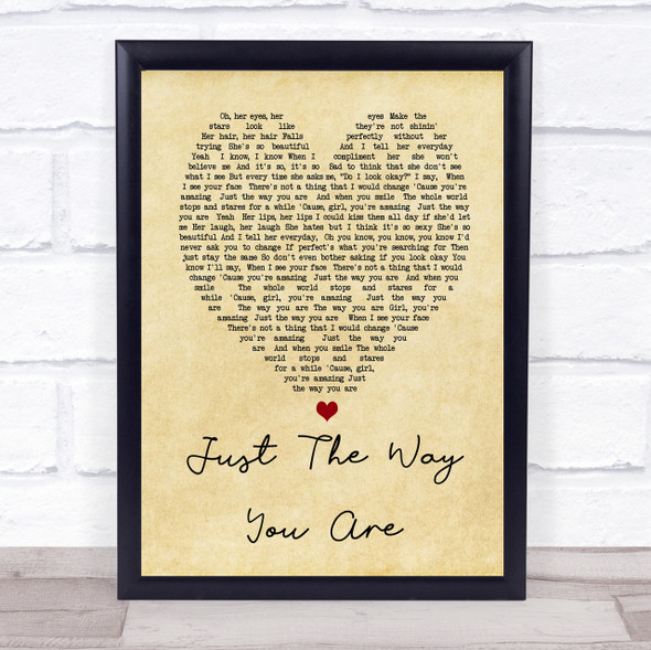 Just The Way You Are Bruno Mars Vintage Heart Song Lyric Quote Print