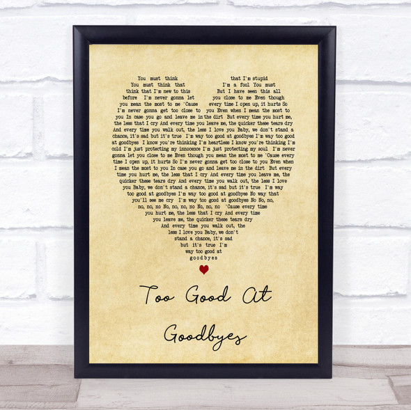 Too Good At Goodbyes Sam Smith Vintage Heart Song Lyric Quote Print