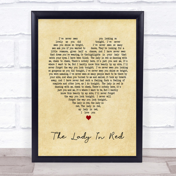 The Lady In Red Chris De Burgh Vintage Heart Song Lyric Quote Print