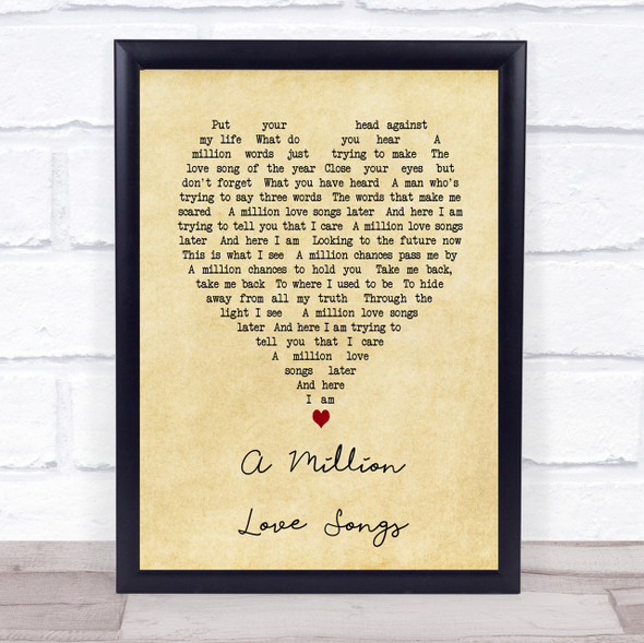A Million Love Songs Take That Vintage Heart Song Lyric Quote Print