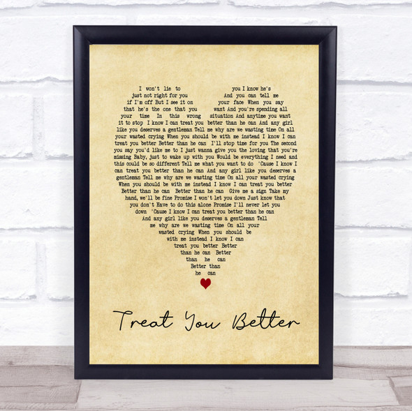 Treat You Better Shawn Mendes Vintage Heart Song Lyric Quote Print