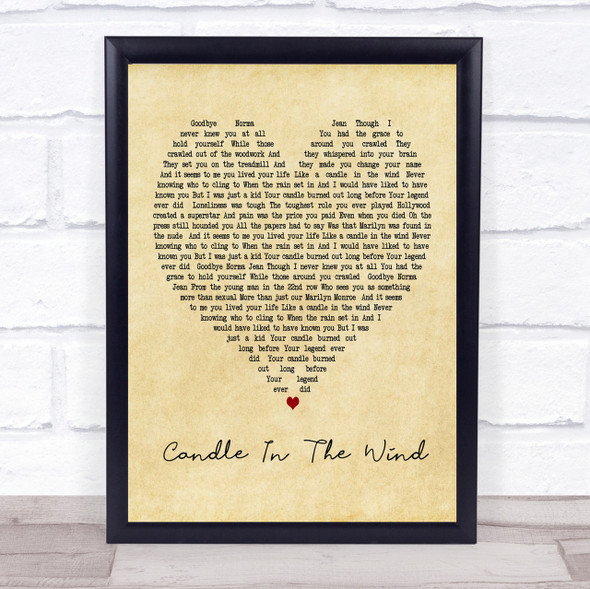 Candle In The Wind Elton John Vintage Heart Song Lyric Quote Print