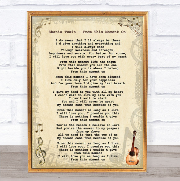 Shania Twain - From This Moment On Song Lyric Guitar Quote Print