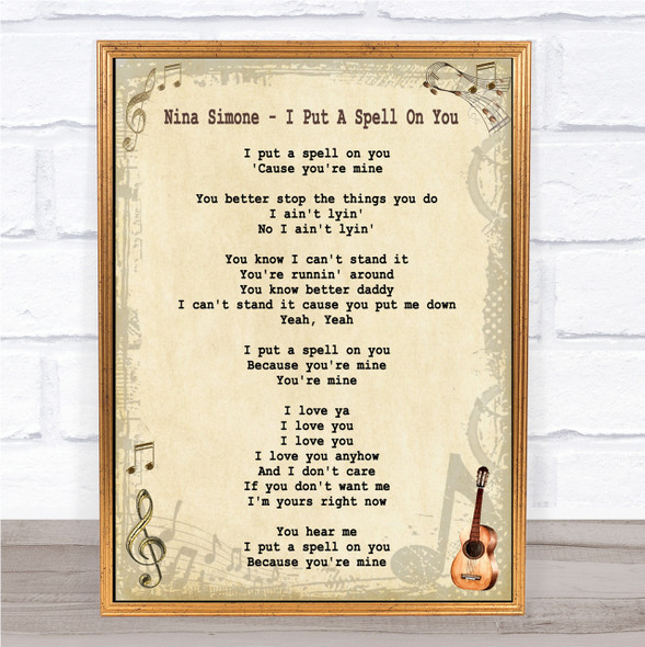 Nina Simone - I Put A Spell On You Song Lyric Guitar Quote Print