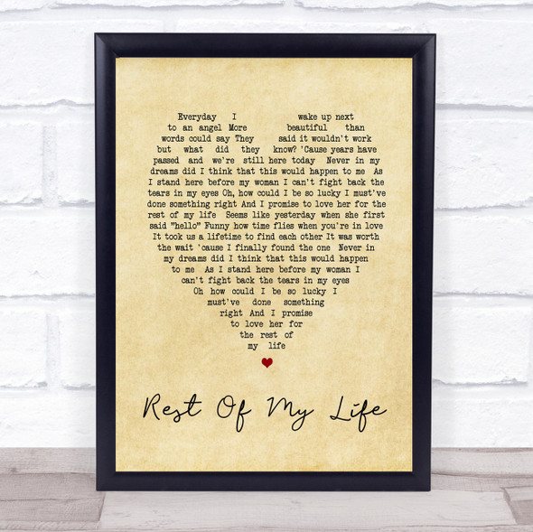 Rest Of My Life Bruno Mars Vintage Heart Song Lyric Quote Print