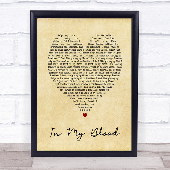 In My Blood Shawn Mendes Vintage Heart Song Lyric Quote Print