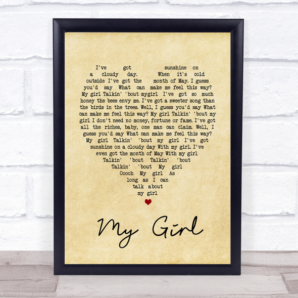 My Girl The Temptations Vintage Heart Song Lyric Quote Print