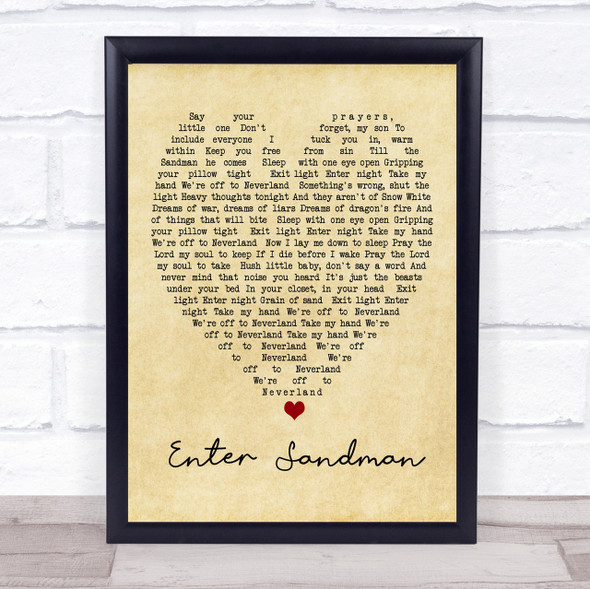 Enter Sandman Metallica Vintage Heart Song Lyric Quote Print