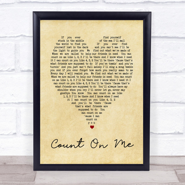 Count On Me Bruno Mars Vintage Heart Song Lyric Quote Print