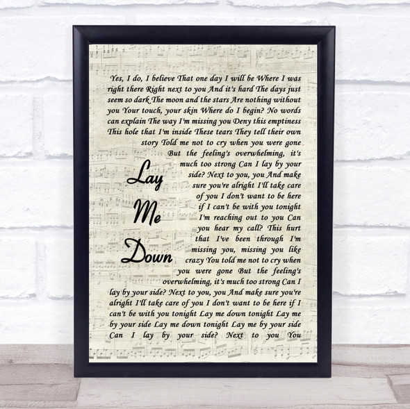 Lay Me Down Sam Smith Song Lyric Vintage Script Quote Print