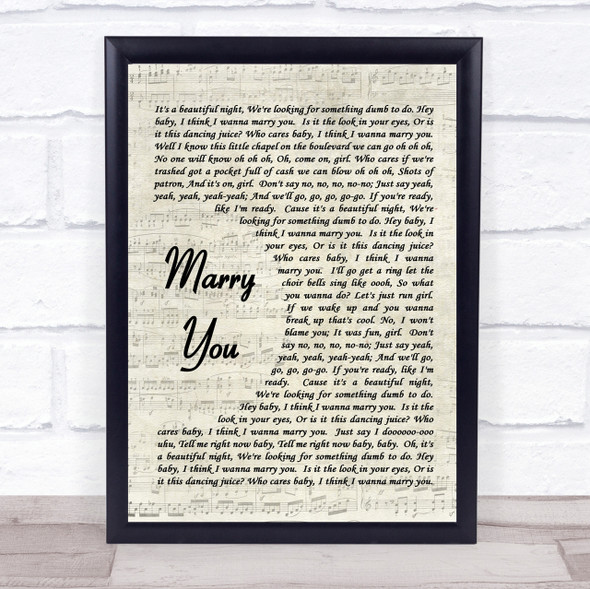 Marry You Bruno Mars Song Lyric Vintage Script Quote Print