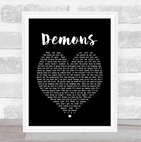 Demons Imagine Dragons Black Heart Song Lyric Quote Print
