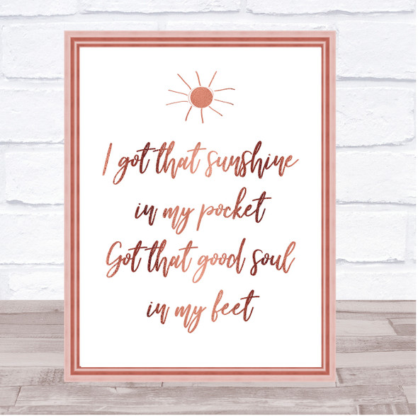 Rose Gold Can't Stop The Feeling Justin Timberlake Song Lyric Quote Print