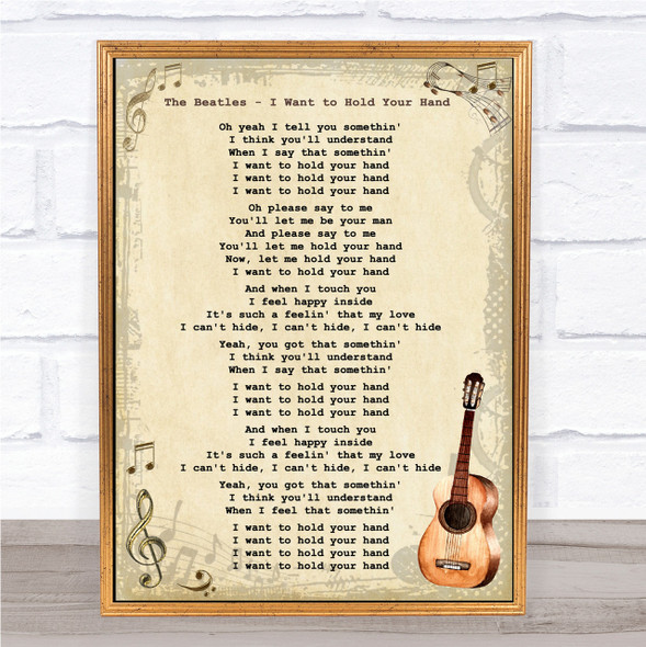 The Beatles I Want to Hold Your Hand Song Lyric Vintage Quote Print