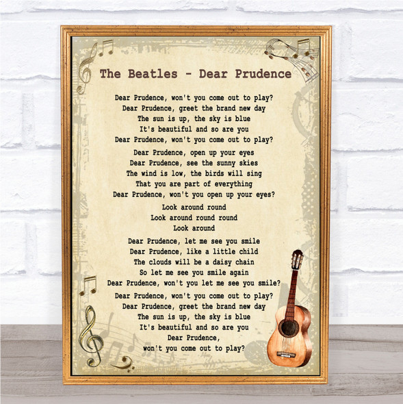 The Beatles Dear Prudence Song Lyric Vintage Quote Print