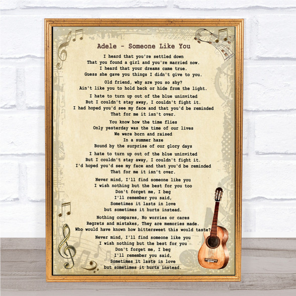 Adele Someone Like You Song Lyric Vintage Quote Print
