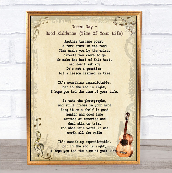 Green Day Good Riddance (Time Of Your Life) Song Lyric Vintage Quote Print