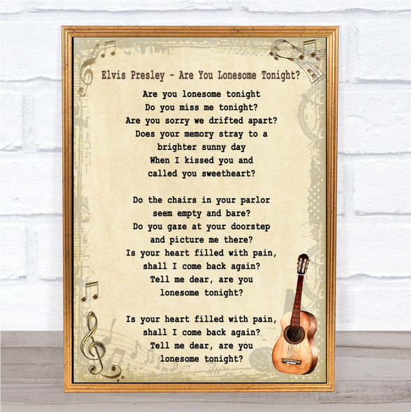 Elvis Presley Are You Lonesome Tonight Song Lyric Vintage Quote Print