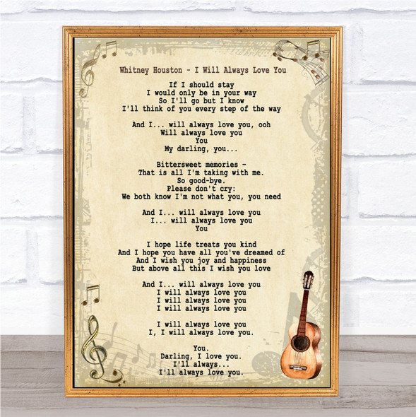 Whitney Houston I Will Always Love You Song Lyric Vintage Quote Print