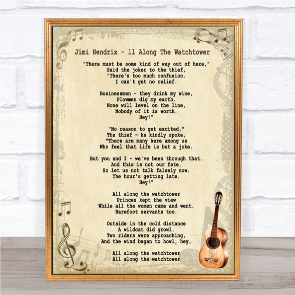 Jimi Hendrix Along The Watchtower Song Lyric Vintage Quote Print