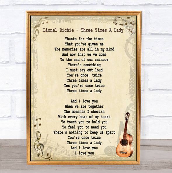 Lionel Richie Three Times A Lady Song Lyric Vintage Quote Print