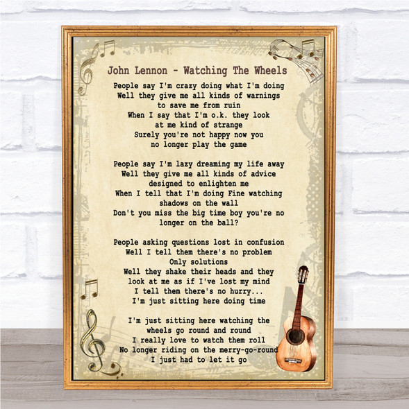 John Lennon Watching The Wheels Song Lyric Vintage Quote Print