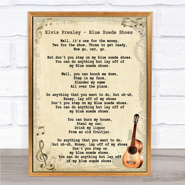Elvis Presley Blue Suede Shoes Song Lyric Vintage Quote Print