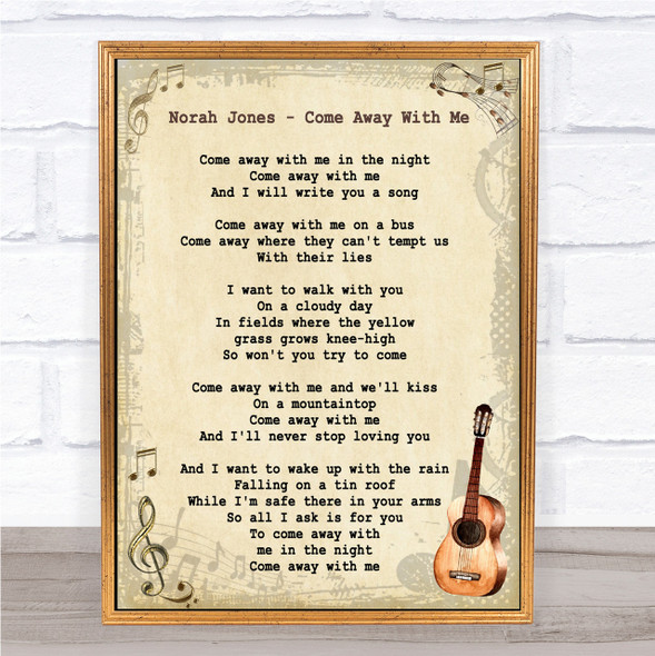 Norah Jones Come Away With Me Song Lyric Vintage Quote Print