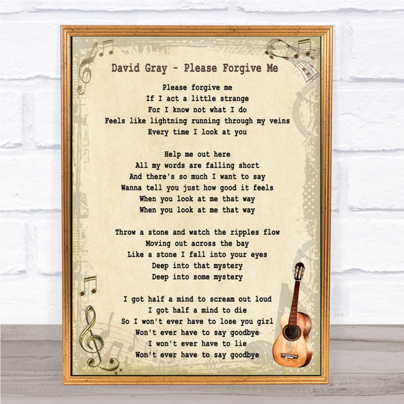 David Gray Please Forgive Me Song Lyric Vintage Quote Print