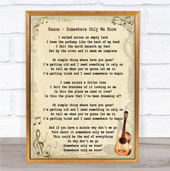Keane Somewhere Only We Know Song Lyric Vintage Quote Print