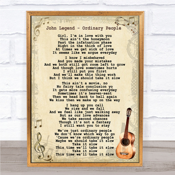 John Legend Ordinary People Song Lyric Vintage Quote Print