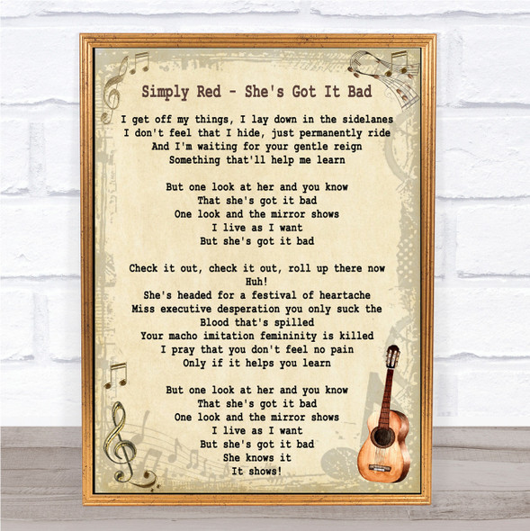 Simply Red She's Got It Bad Song Lyric Vintage Quote Print