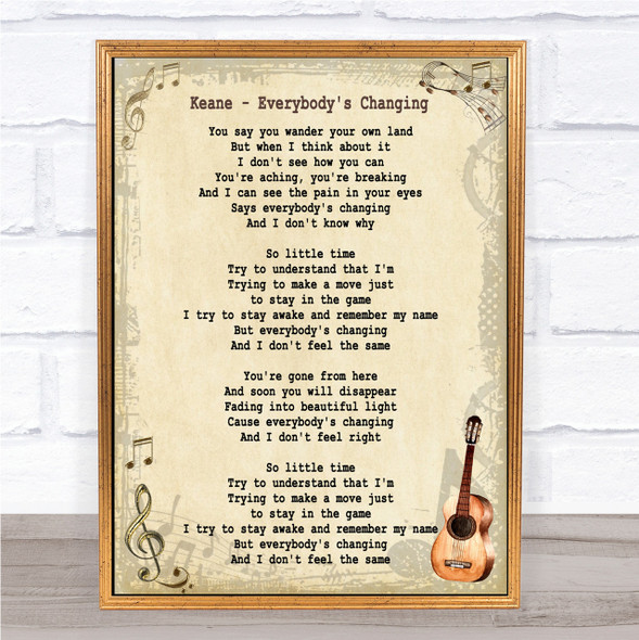 Keane Everybody's Changing Song Lyric Vintage Quote Print