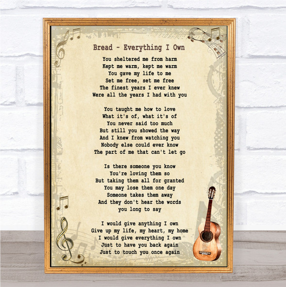 Bread Everything I Own Song Lyric Vintage Quote Print