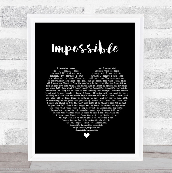 James Arthur Impossible Black Heart Song Lyric Quote Print