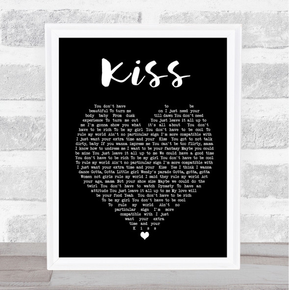 Prince Kiss Black Heart Song Lyric Quote Print